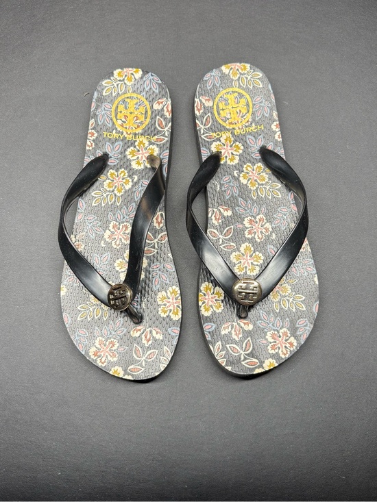 Tory Burch Shoes - Tory Burch Black Strappy Floral-Print Flip Flops